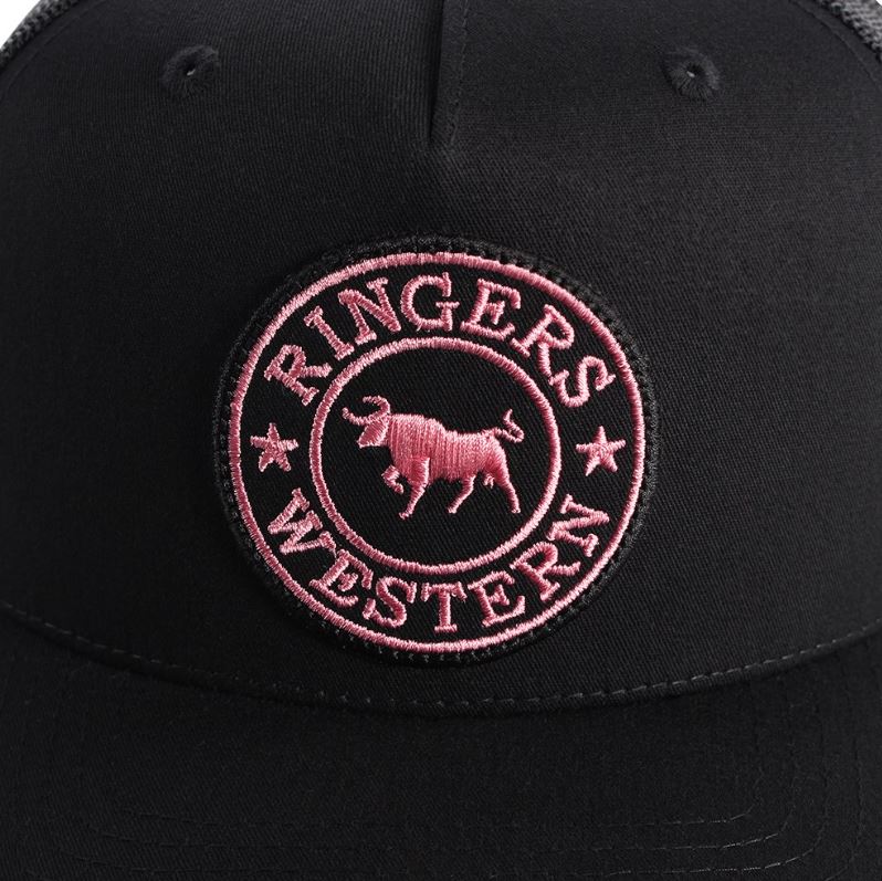 Ringers Western Signature Bull Trucker Cap Black with Black & Pink Patch