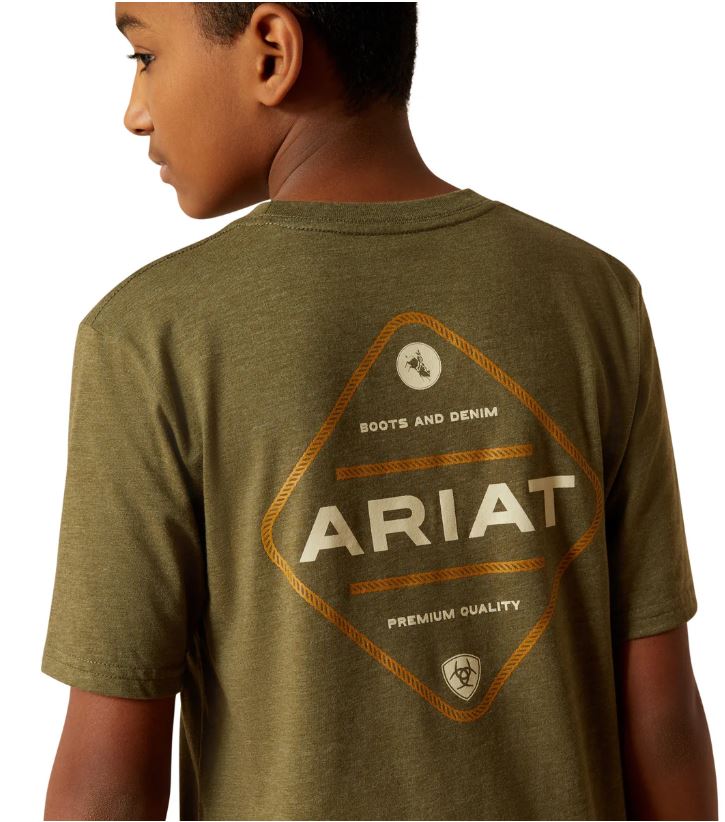 Ariat SS26 Boys Roped Diamond SS Tee Military Heather