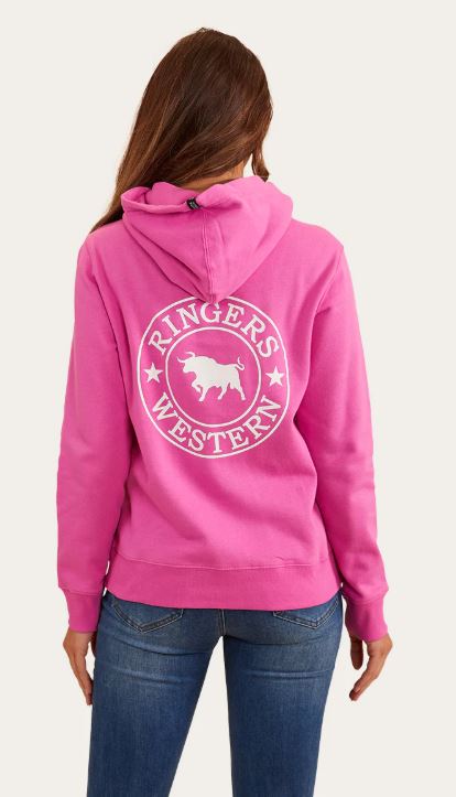 Ringers Western Womens Signature Bull Hoodie - Candy/White