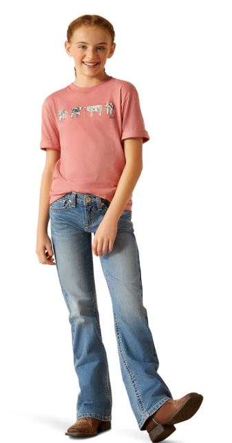 Ariat Girls Mini Cow Squad SS Tee Dusty Rose