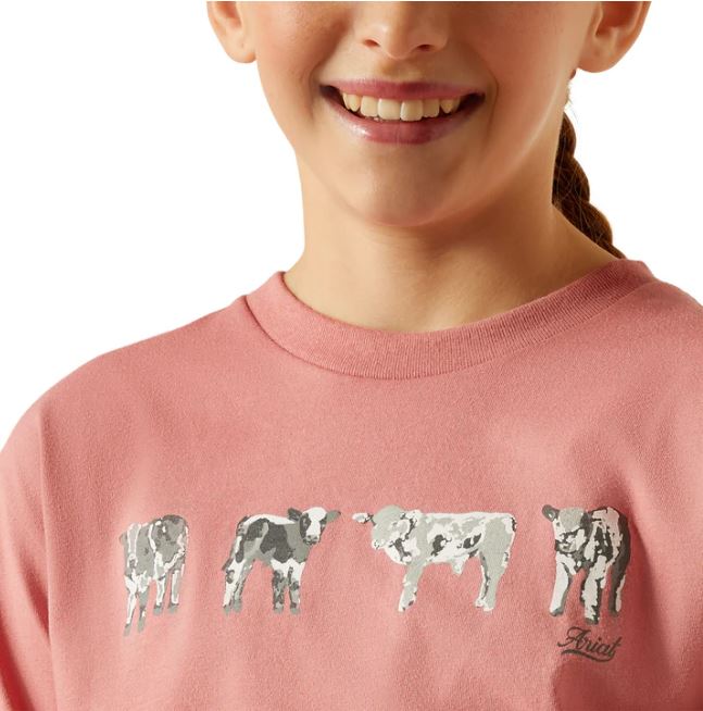 Ariat Girls Mini Cow Squad SS Tee Dusty Rose