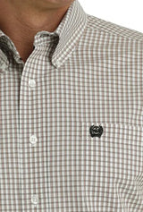 Cinch Mens Short Sleeve Shirt  - White & Khaki Plaid