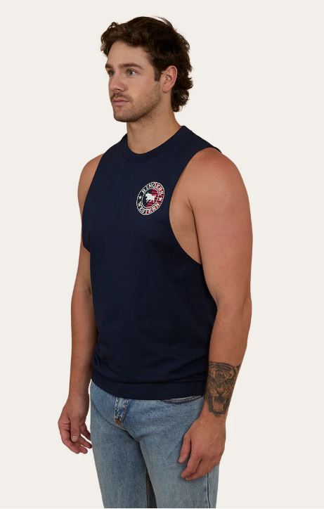 Ringers Western Mens Signature Bull Flag Muscle Tank Navy