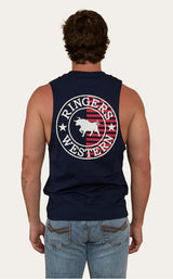 Ringers Western Mens Signature Bull Flag Muscle Tank Navy