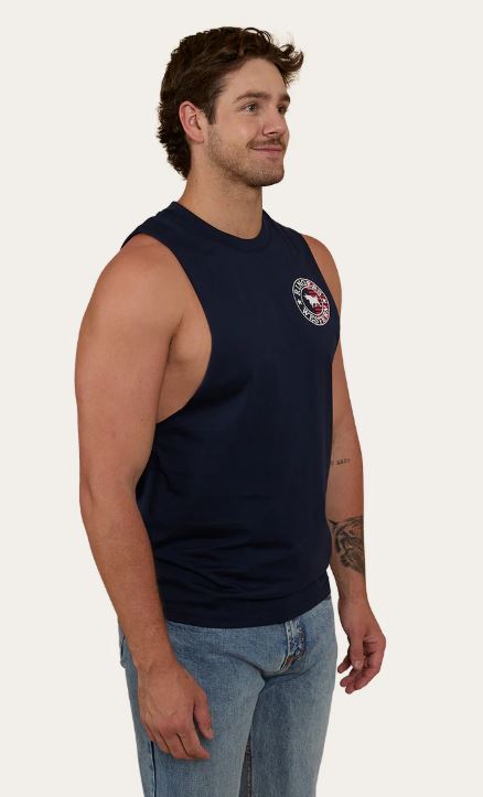 Ringers Western Mens Signature Bull Flag Muscle Tank Navy