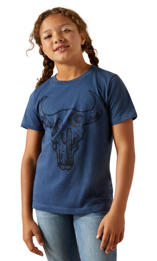 Ariat SS26 Girls Bull Night Sky SS Tee Navy Heather