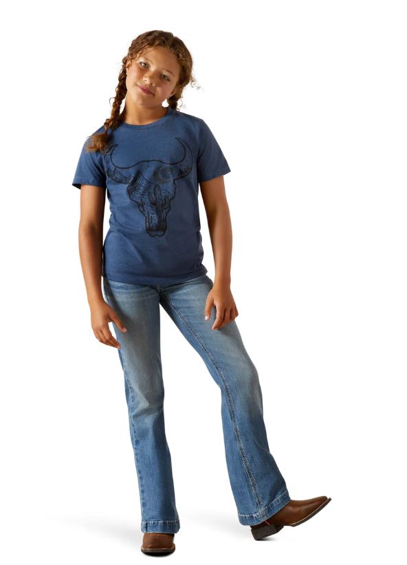Ariat SS26 Girls Bull Night Sky SS Tee Navy Heather