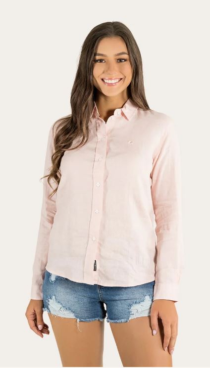 Ringers Western Hayley Womens Relaxed Linen Dress Shirt Ice Pink