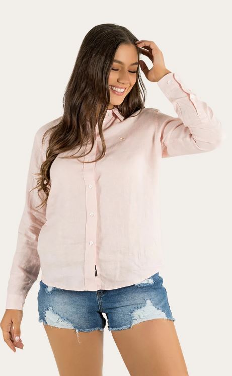 Ringers Western Hayley Womens Relaxed Linen Dress Shirt - Ice Pink