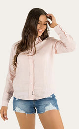 Ringers Western Hayley Womens Relaxed Linen Dress Shirt - Ice Pink