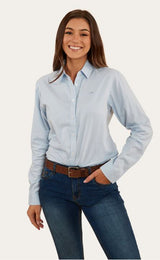 Ringers Western Womens Homestead Dress Shirt Blue Chambray
