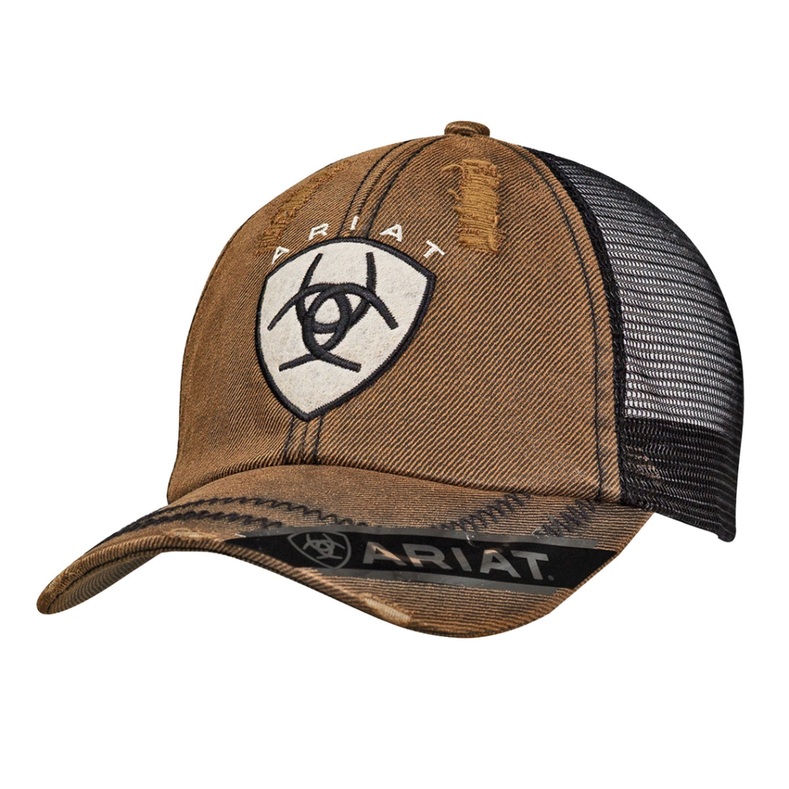 Ariat Mens Center Logo Distressed Brown Oilskin/Black Cap