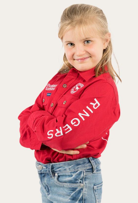 Ringers Western Jackaroo Kids Workshirt - Dark Red/White