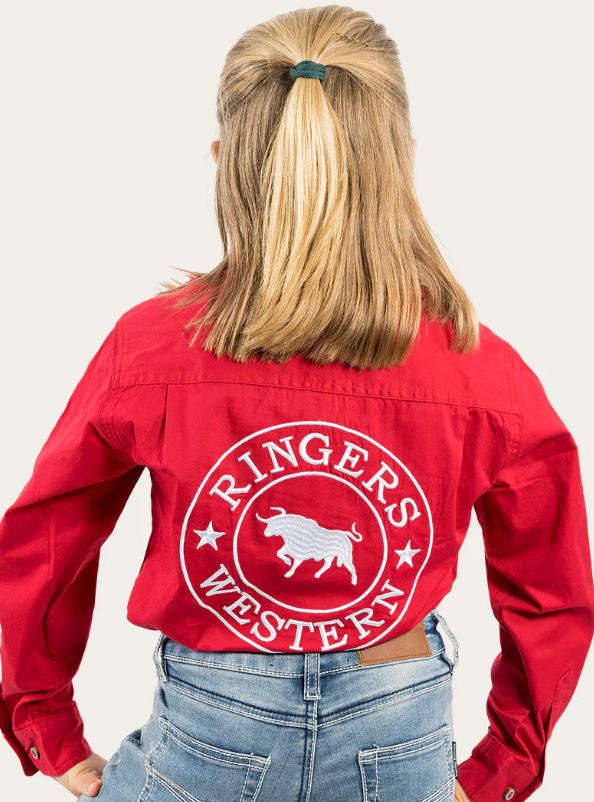 Ringers Western Jackaroo Kids Workshirt - Dark Red/White