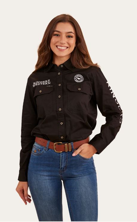 Ringers Western Jillaroo Flag Womens Signature Bull Work Shirt Black
