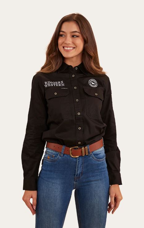 Ringers Western Jillaroo Flag Womens Signature Bull Work Shirt Black