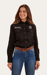 Ringers Western Jillaroo Flag Womens Signature Bull Work Shirt Black