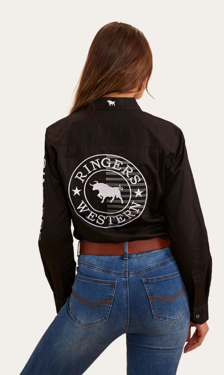 Ringers Western Jillaroo Flag Womens Signature Bull Work Shirt Black
