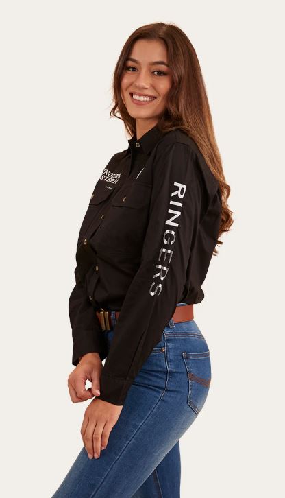 Ringers Western Jillaroo Flag Womens Signature Bull Work Shirt Black