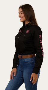 Ringers Western Womens Jillaroo Half Button Work shirt Black Melon