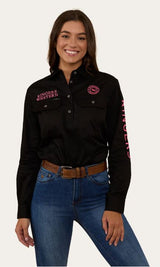 Ringers Western Womens Jillaroo Half Button Work shirt Black Melon