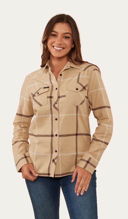 Ringers Western Junee Women's Flanno Semi Fitted Shirt Dark Sand/Chocolate