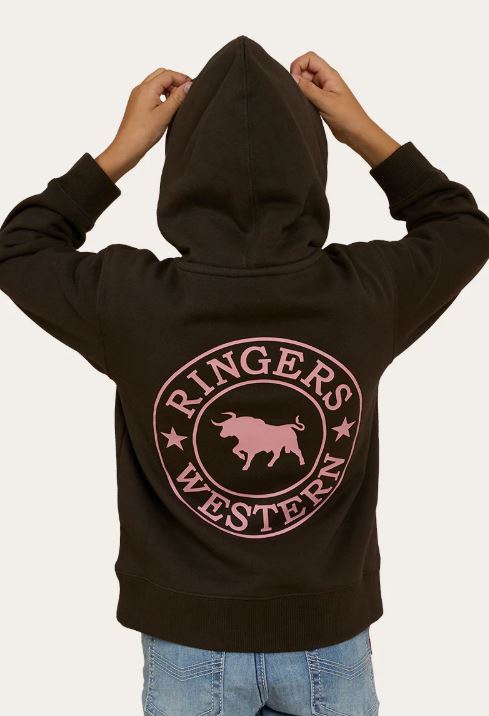 Ringers Western Kids Signature Bull Hoodie Charcoal/Rosey
