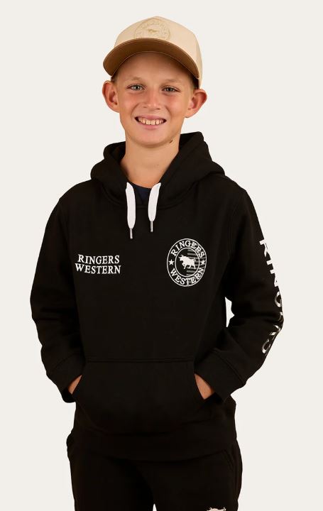Ringers Western Kids Jackaroo Flag Pullover Hoodie Black
