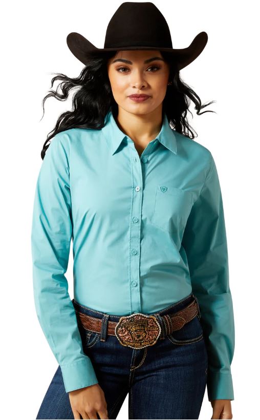 Ariat W26 Women's Wrinkle Resistant Kirby LS Shirt Aqua Sea
