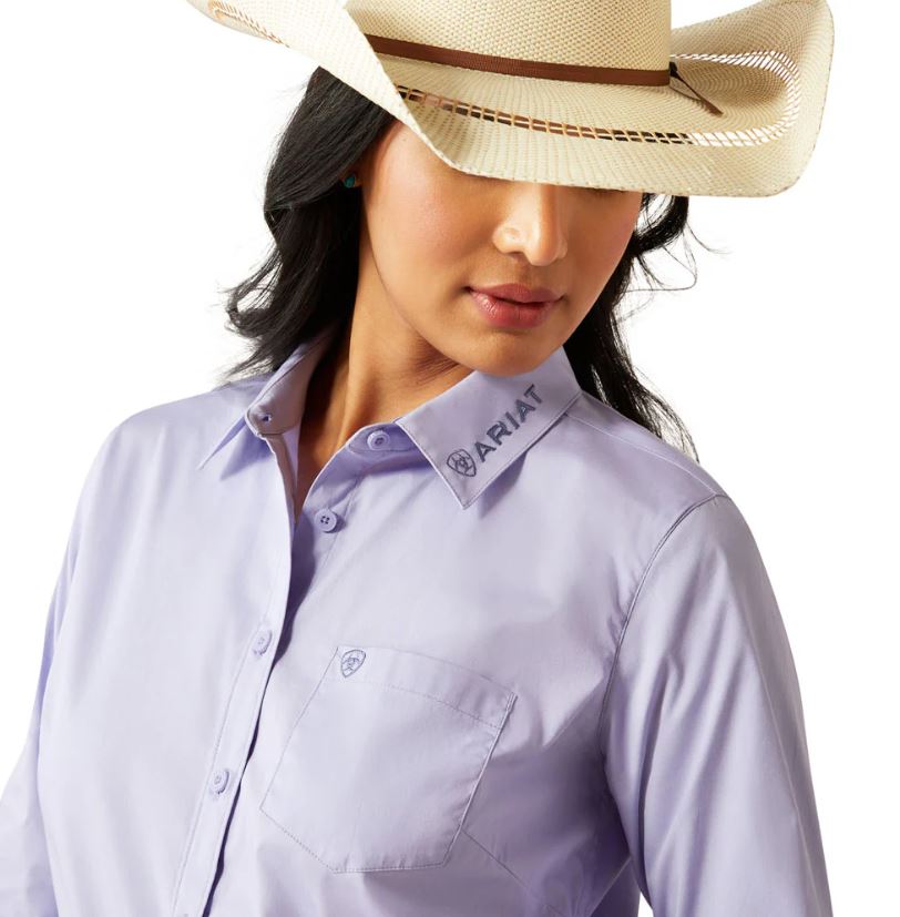 Ariat S25 Womens Wrinkle Resistant Team Kirby Stetch LS Shirt Sweet Lavender