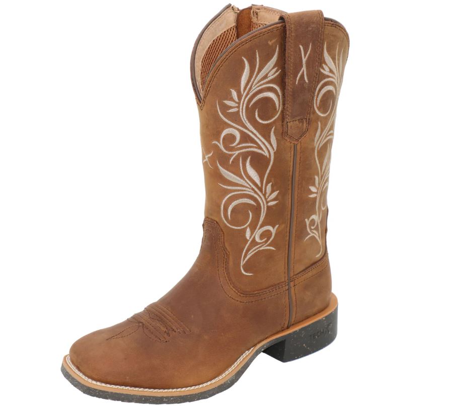 Twisted X Womens 11 Tech X2 Zip Western Boot Oiled Brown/Brown