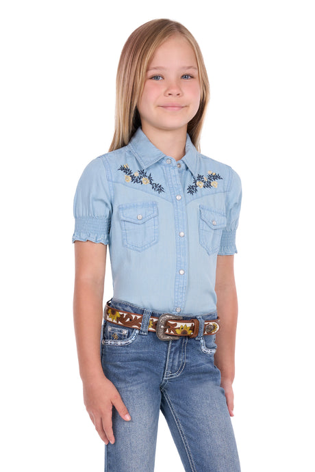 Pure Western SS27 Girls Martha SS Shirt Chambray