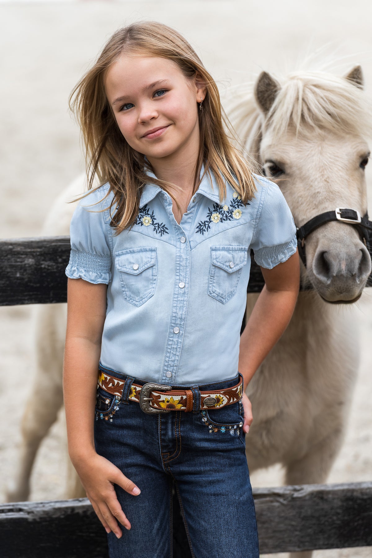 Pure Western SS27 Girls Martha SS Shirt Chambray