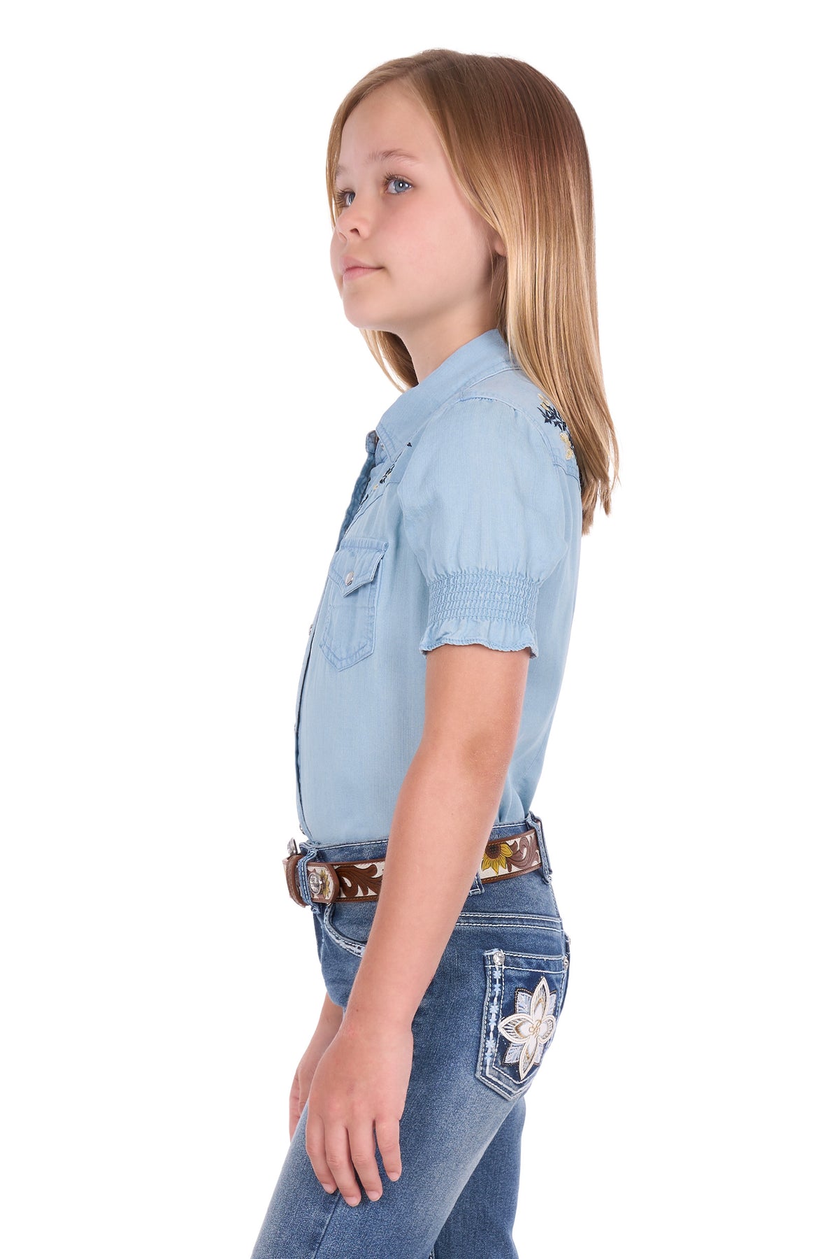 Pure Western SS27 Girls Martha SS Shirt Chambray