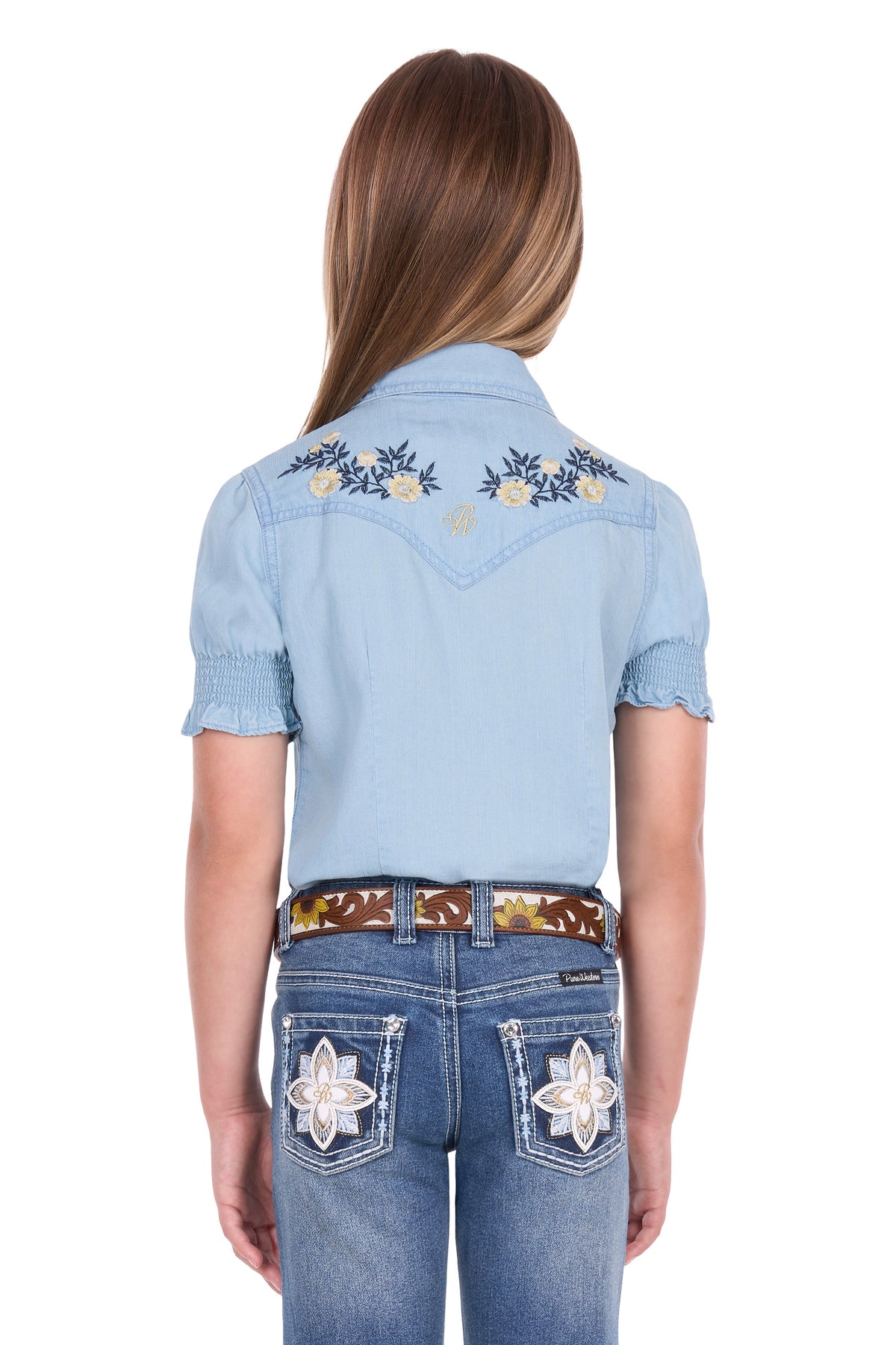 Pure Western SS27 Girls Martha SS Shirt Chambray
