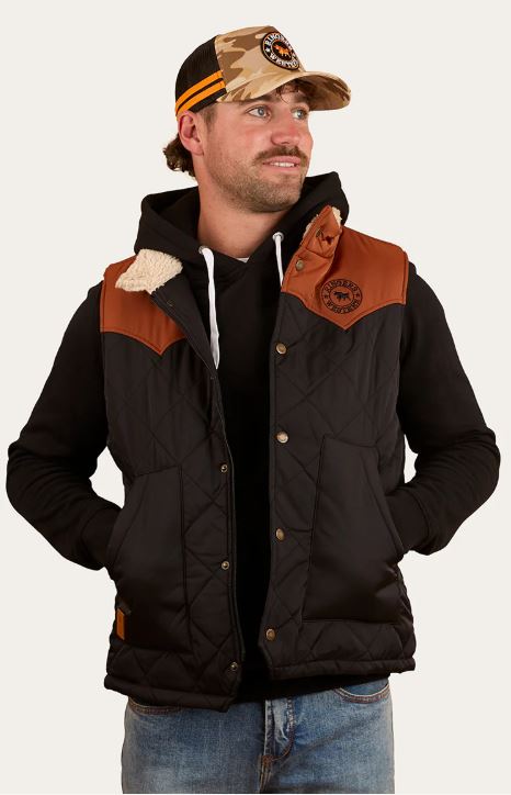 Ringers Western Mens McKinlay Puffer Vest - Black Tobacco