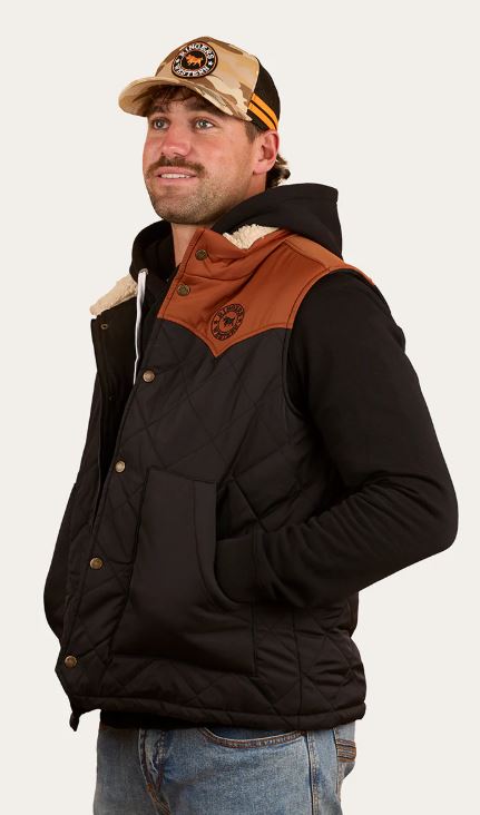 Ringers Western Mens McKinlay Puffer Vest - Black Tobacco