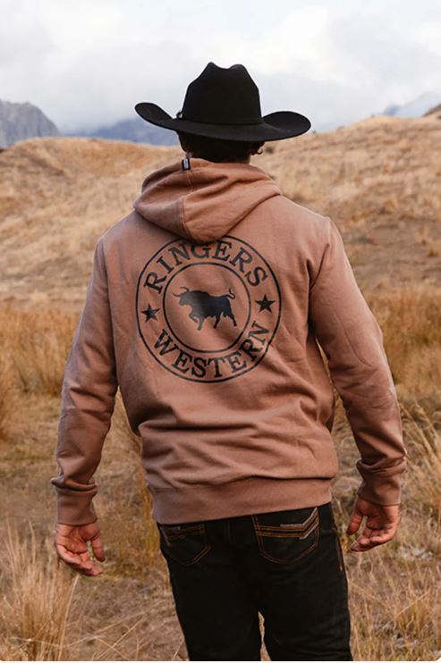 Ringers Western Mens Signature Bull Pullover Hoodie - Almond/Black