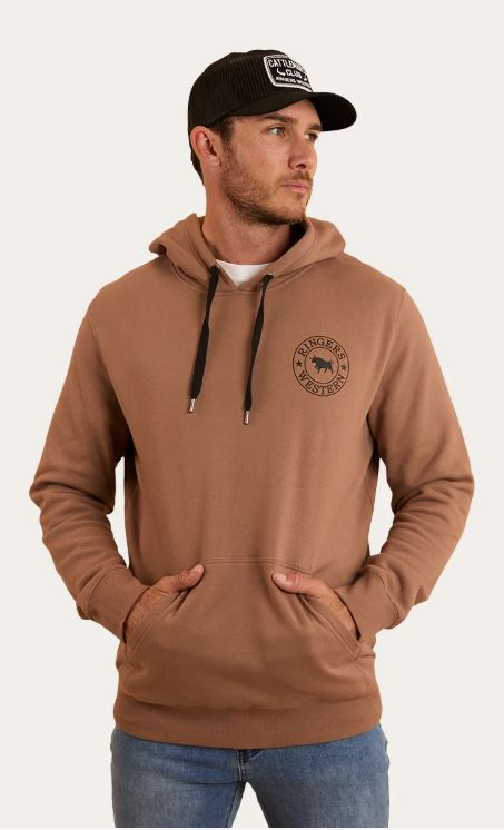 Ringers Western Mens Signature Bull Pullover Hoodie - Almond/Black