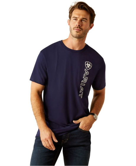 Ariat S25 Mens Vertical Logo SS Tee Classic Blue/White