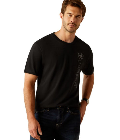 Ariat S25 Mens Vertical Logo SS Tee Black/Ebony Black