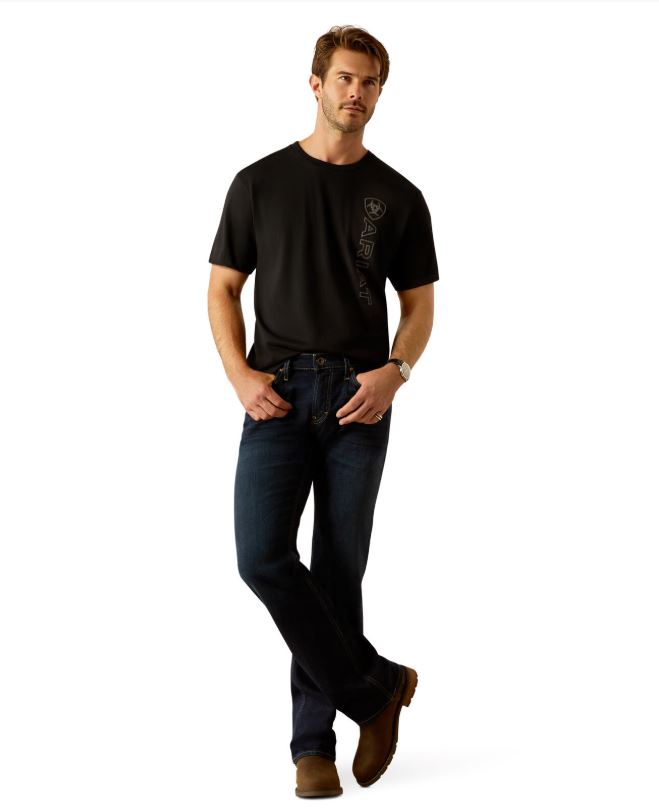 Ariat S25 Mens Vertical Logo SS Tee Black/Ebony Black