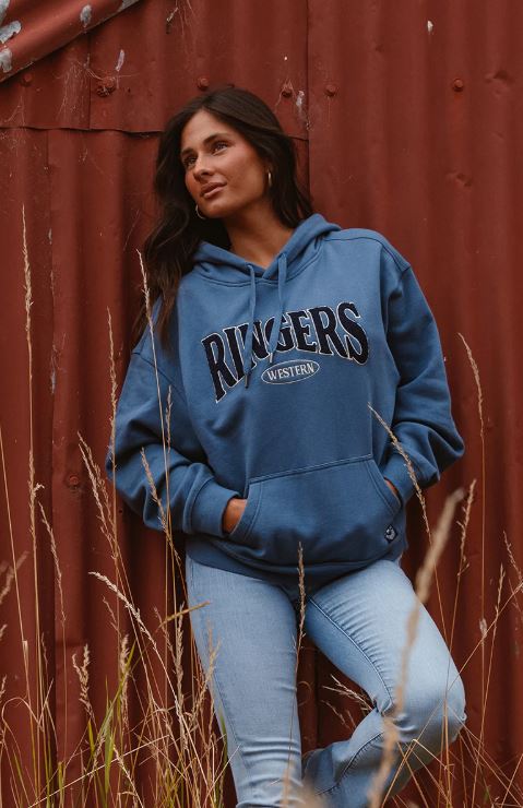 Ringers Western Womens Middleton Cotton Fleece Hoodie Yale Blue/White