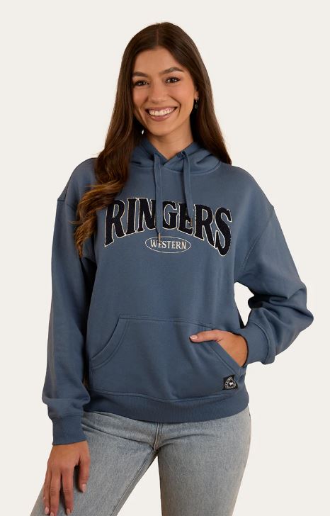 Ringers Western Womens Middleton Cotton Fleece Hoodie Yale Blue/White