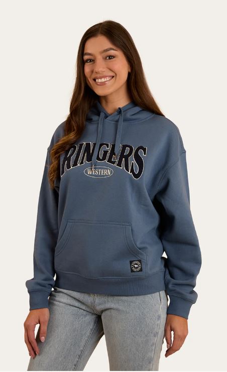 Ringers Western Womens Middleton Cotton Fleece Hoodie Yale Blue/White