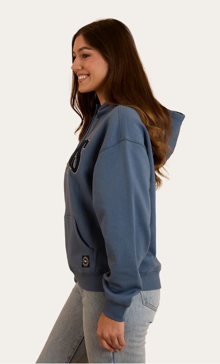 Ringers Western Womens Middleton Cotton Fleece Hoodie Yale Blue/White