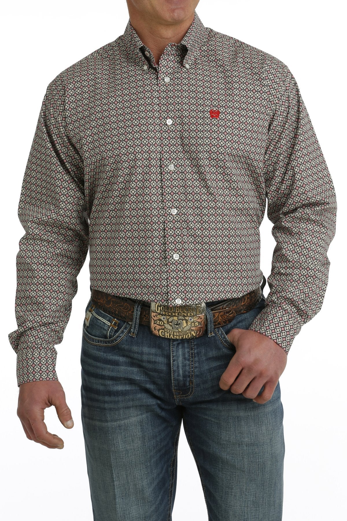 Cinch Mens Geometric Print Long Sleeve Button Down Shirt