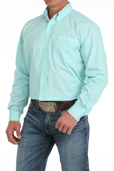 Cinch Men's Geometric Print Button-Down Western Shirt - Turquoise