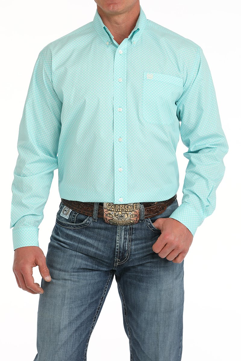 Cinch Men's Geometric Print Button-Down Western Shirt - Turquoise