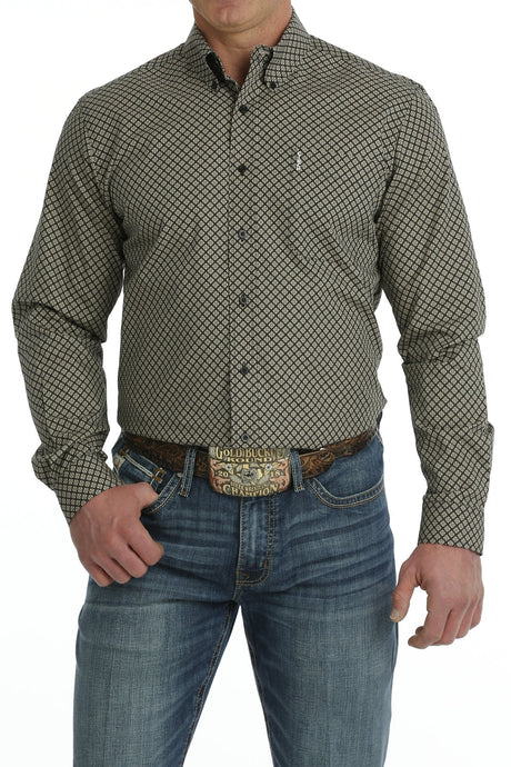 Cinch Mens Modern Fit Button Down Western Shirt - Black/Khaki